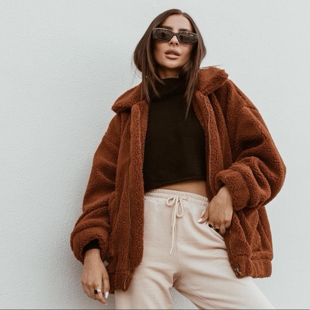 OVERSIZED BURNT ORANGE TEDDY COAT